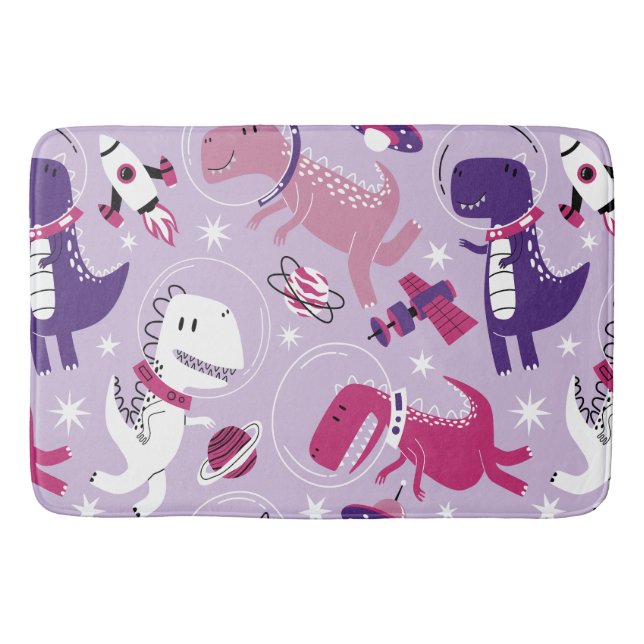 Space Dinosaurs, Cute Dinosaurs, Stars, Space Ship Bath Mat (Front)