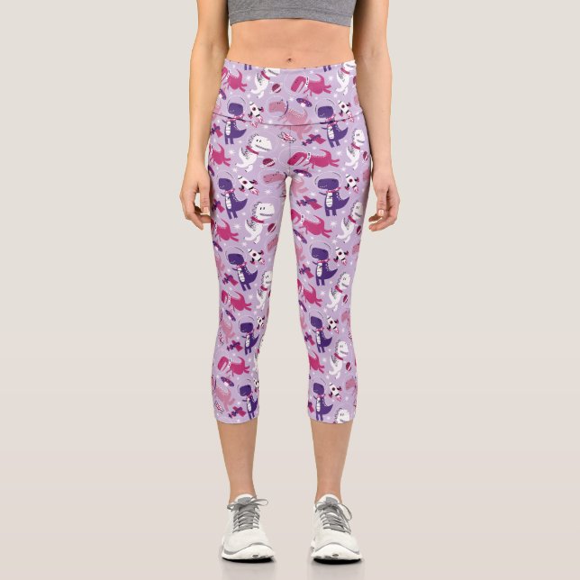 Space Dinosaurs, Cute Dinosaurs, Stars, Space Ship Capri Leggings (Front)