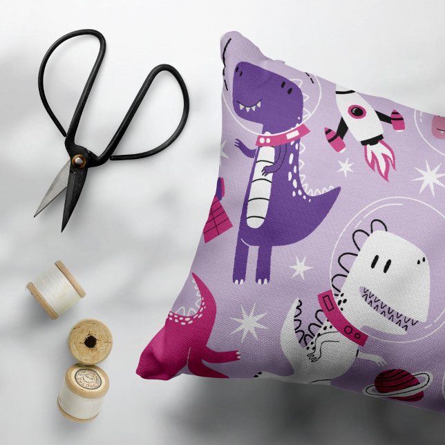 Space Dinosaurs, Cute Dinosaurs, Stars, Space Ship Decorative Cushion (Creator Uploaded)