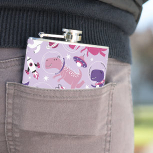 Space Dinosaurs, Cute Dinosaurs, Stars, Space Ship Hip Flask
