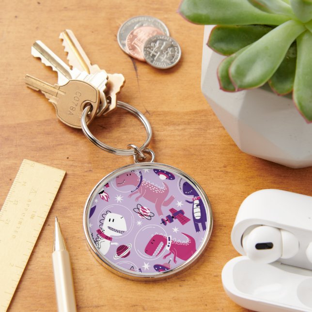Space Dinosaurs, Cute Dinosaurs, Stars, Space Ship Key Ring (Desk)