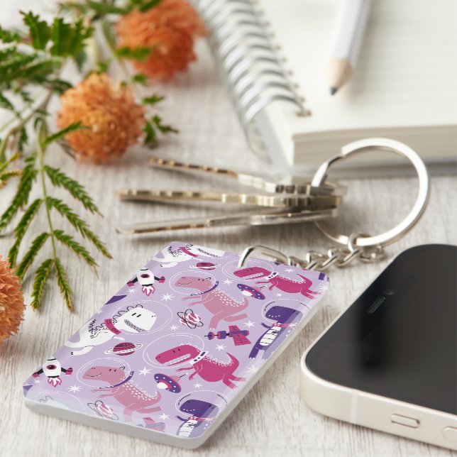 Space Dinosaurs, Cute Dinosaurs, Stars, Space Ship Key Ring (Front Right)