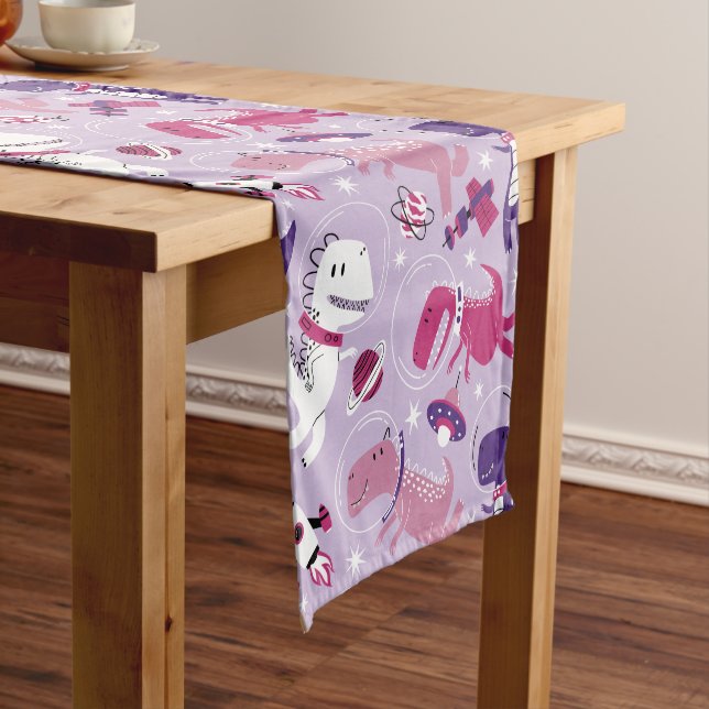 Space Dinosaurs, Cute Dinosaurs, Stars, Space Ship Medium Table Runner (In Situ)