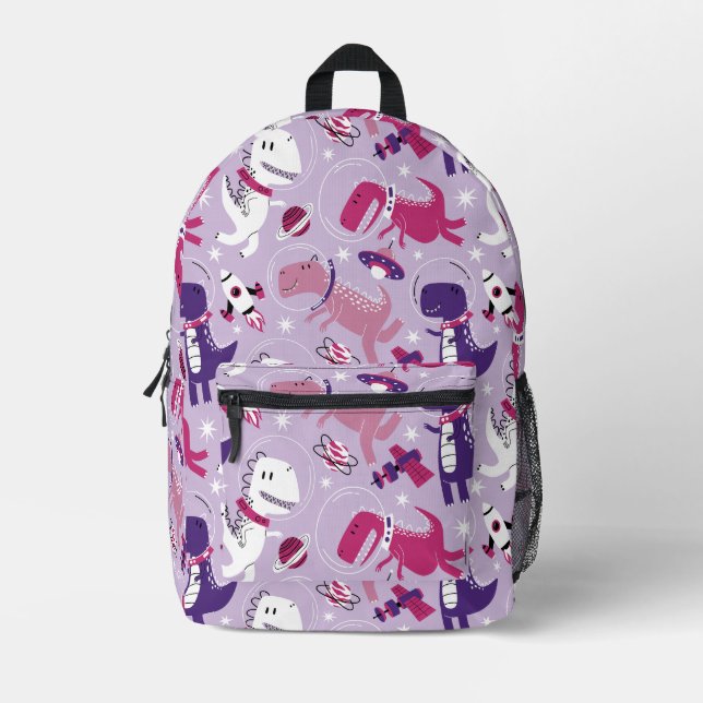 Space Dinosaurs, Cute Dinosaurs, Stars, Space Ship Printed Backpack (Front)