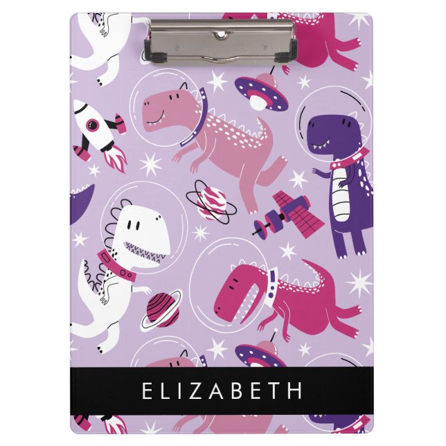 Space Dinosaurs, Cute Dinosaurs, Stars, Your Name Clipboard (Front)