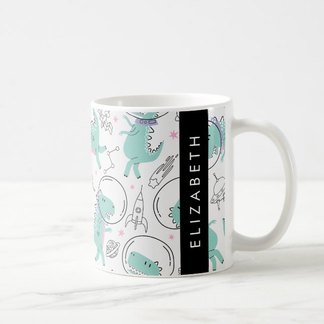 Space Dinosaurs, Cute Dinosaurs, Stars, Your Name Coffee Mug (Right)