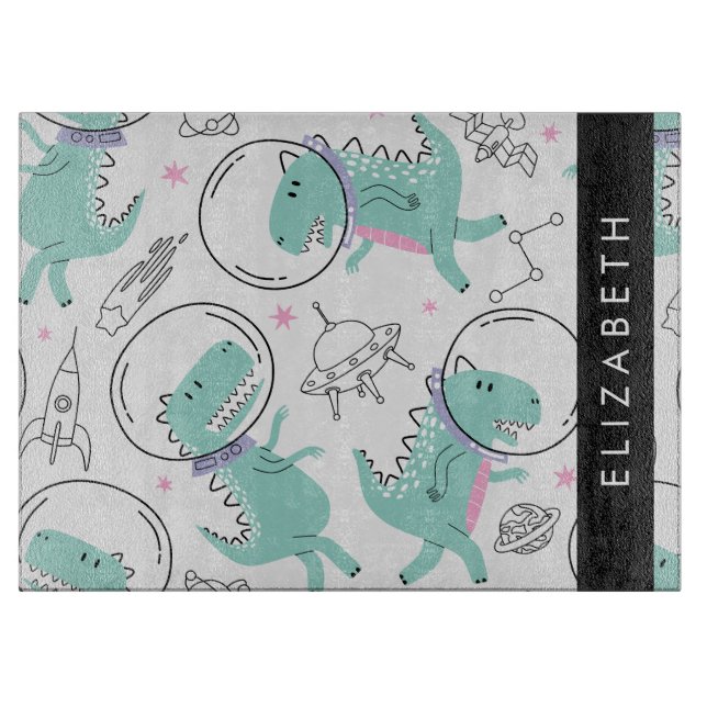 Space Dinosaurs, Cute Dinosaurs, Stars, Your Name Cutting Board (Front)