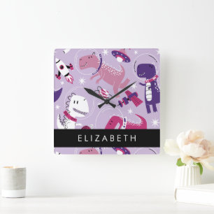 Space Dinosaurs, Cute Dinosaurs, Stars, Your Name Square Wall Clock