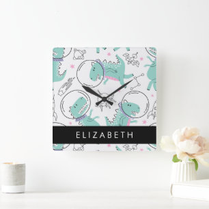 Space Dinosaurs, Cute Dinosaurs, Stars, Your Name Square Wall Clock