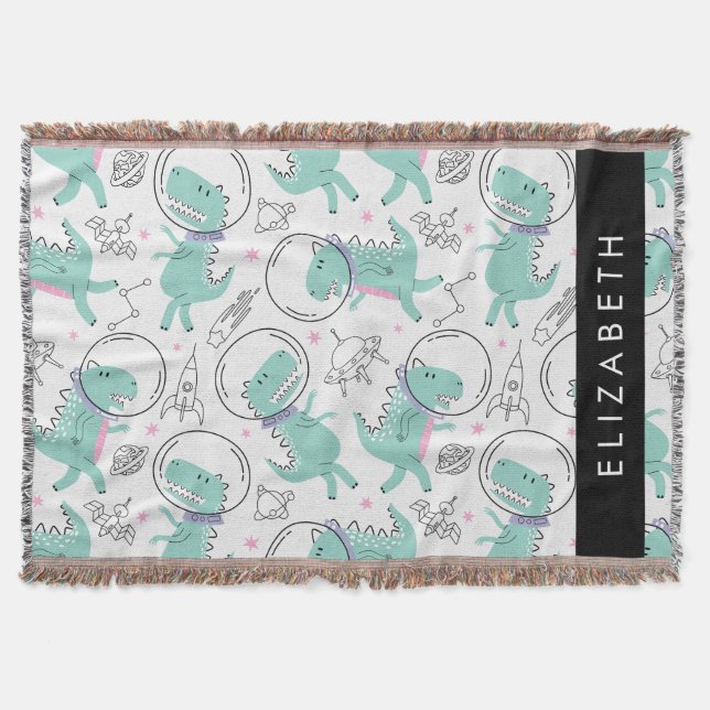 Space Dinosaurs, Cute Dinosaurs, Stars, Your Name Throw Blanket (Front)