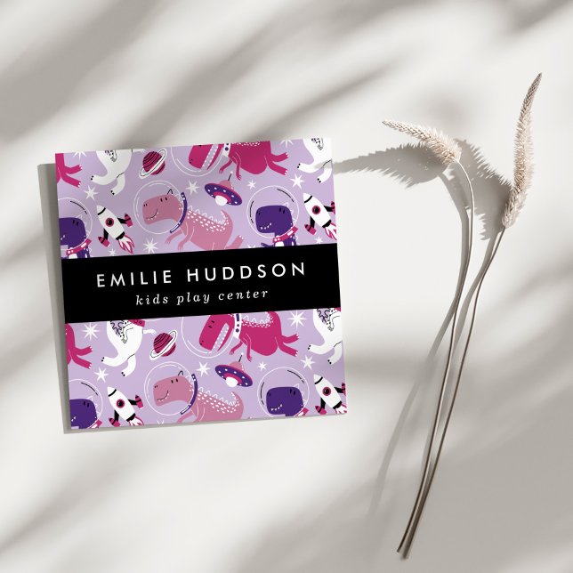 Space Dinosaurs, Kids Play Centre, Activity Centre Square Business Card (Creator Uploaded)