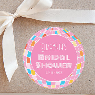Space Disco Pink Bridal Shower Party Classic Round Sticker