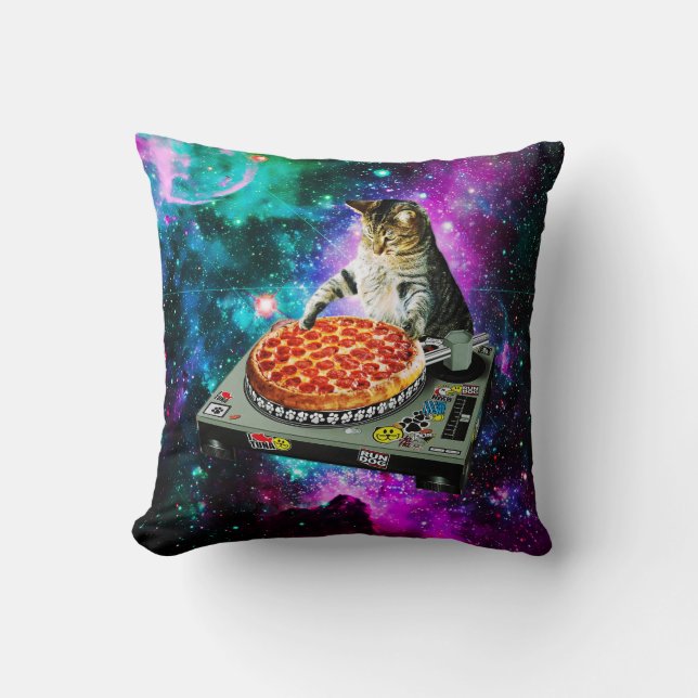 Space dj cat pizza cushion (Front)
