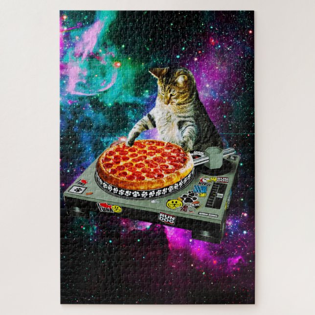 Space dj cat pizza jigsaw puzzle (Vertical)