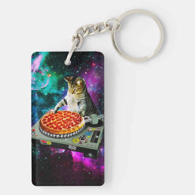 Space dj cat pizza key ring (Back)