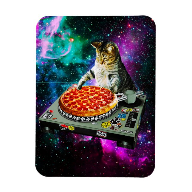 Space dj cat pizza magnet (Vertical)