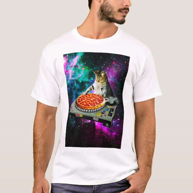 Space dj cat pizza T-Shirt (Front)