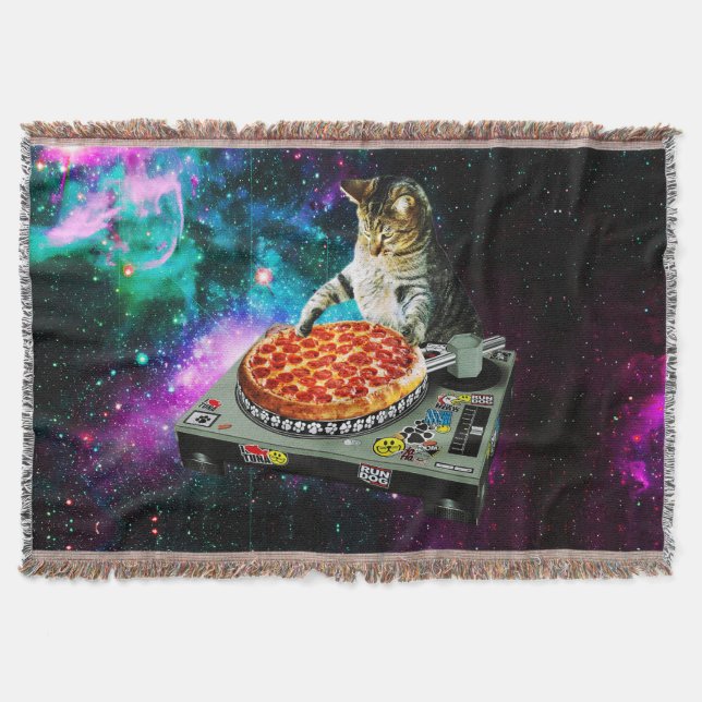Space dj cat pizza throw blanket (Front)
