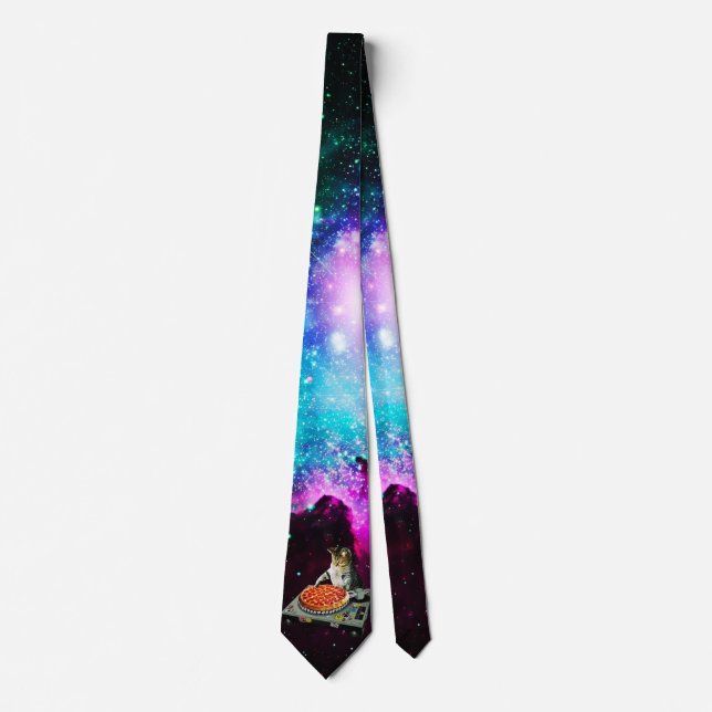 Space dj cat pizza tie (Front)