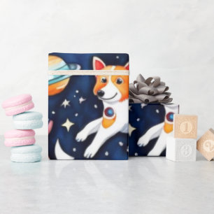 Space dogs planets galaxy universe wrapping paper