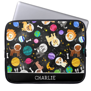 Space Dogs Watercolor Astronaut Puppies Laptop Sleeve