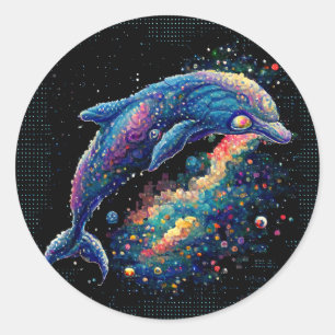 Space Dolphin Classic Round Sticker