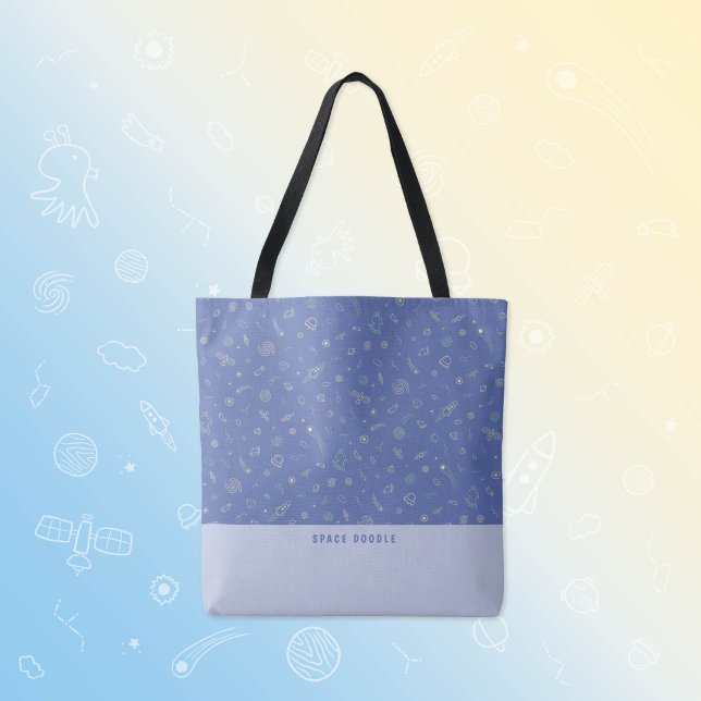 Space Doodle Lavender Blue Personalised Name Tote Bag (Carry a pocketful of stars wherever you go.)