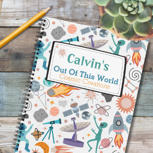 Space Doodle Pattern Personalised Kid Sketch Notebook
