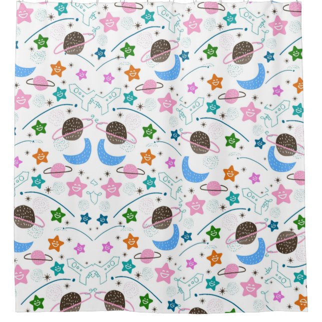 Space Doodle Pattern Shower Curtain (Front)