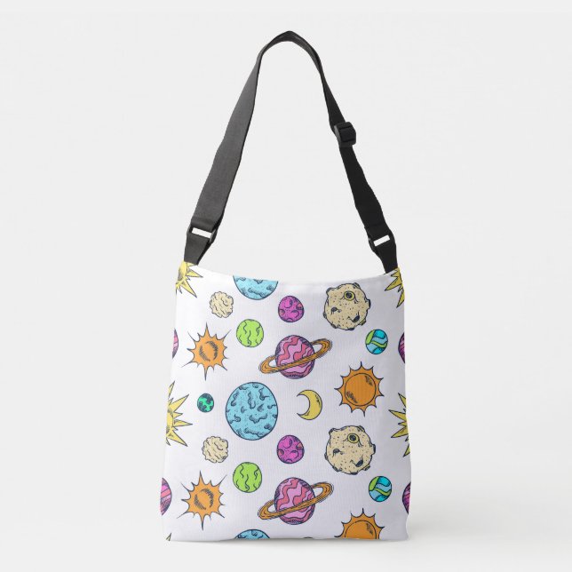 Space Doodles Cosmic Background Crossbody Bag (Front)