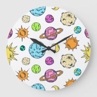 Space Doodles Cosmic Background Large Clock