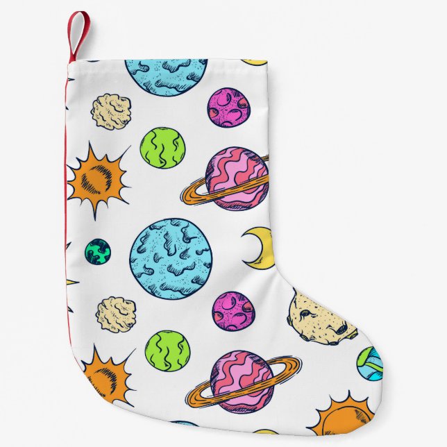 Space Doodles Cosmic Background Small Christmas Stocking (Front)