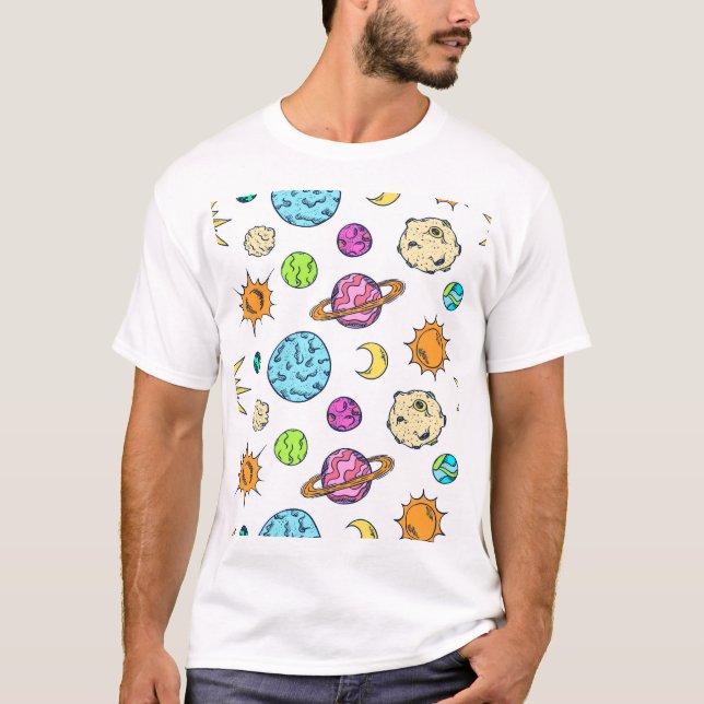 Space Doodles Cosmic Background T-Shirt (Front)