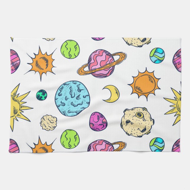 Space Doodles Cosmic Background Tea Towel (Horizontal)