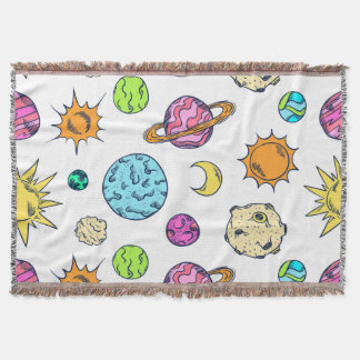 Space Doodles Cosmic Background Throw Blanket