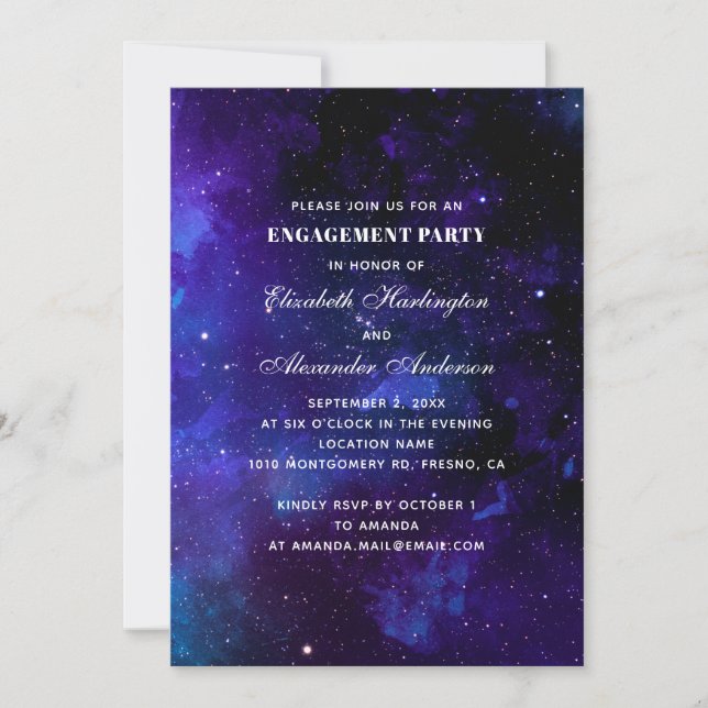 Space engagement party. Night stars. Modern navy Invitation (Front)