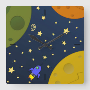 Space exploration square wall clock