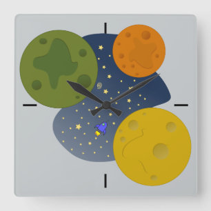 Space exploration square wall clock