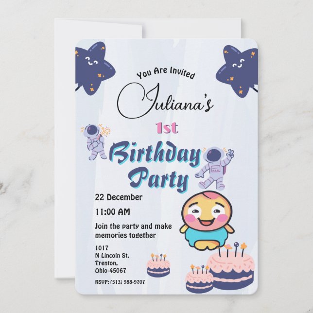 Space Explorer Birthday - Astronauts and Stars Invitation (Front)