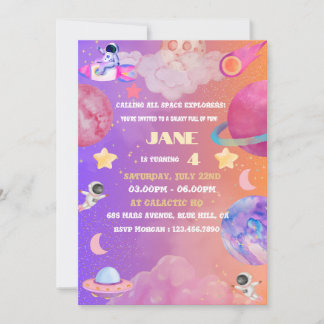Space Explorer Girl Birthday Invitation – Editable
