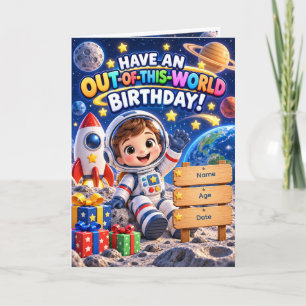Space Explorer Kids Birthday Greeting Card Perso
