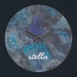 Space Explorer Name Large Clock<br><div class="desc">Inspire the space or science lover in your life with this space themed clock featuring a hand-painted galaxy filled with stars and planets. Featuring your little astronaut's name. Text is fully customisable. Part of a collection from parcel studios.</div>
