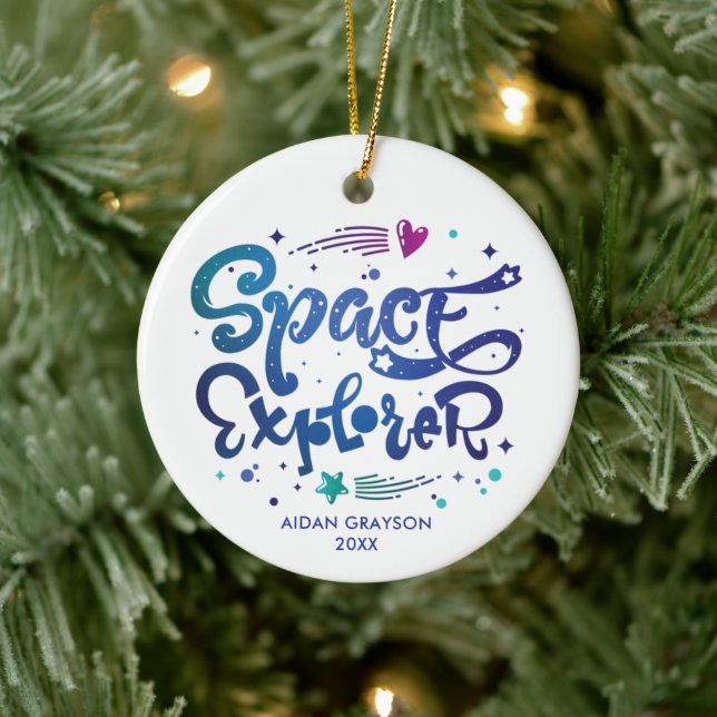 Space Explorer Personalised Outer Space Galaxy Ceramic Ornament (Tree)