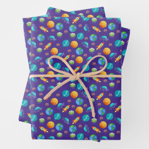 Space Explorers on Blue Wrapping Paper Sheet