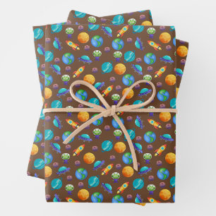 Space Explorers on Brown Wrapping Paper Sheet