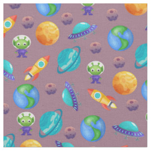 Space Explorers on Dark Grey-Pink Fabric