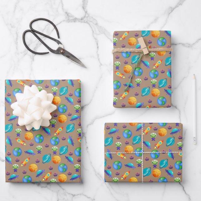 Space Explorers on Light Brown Wrapping Paper Sheet (Front)