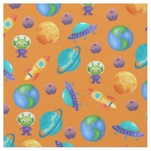 Space Explorers on Orange Fabric