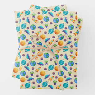 Space Explorers on Pale Yellow Wrapping Paper Sheet