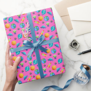 Space Explorers on Pink Wrapping Paper